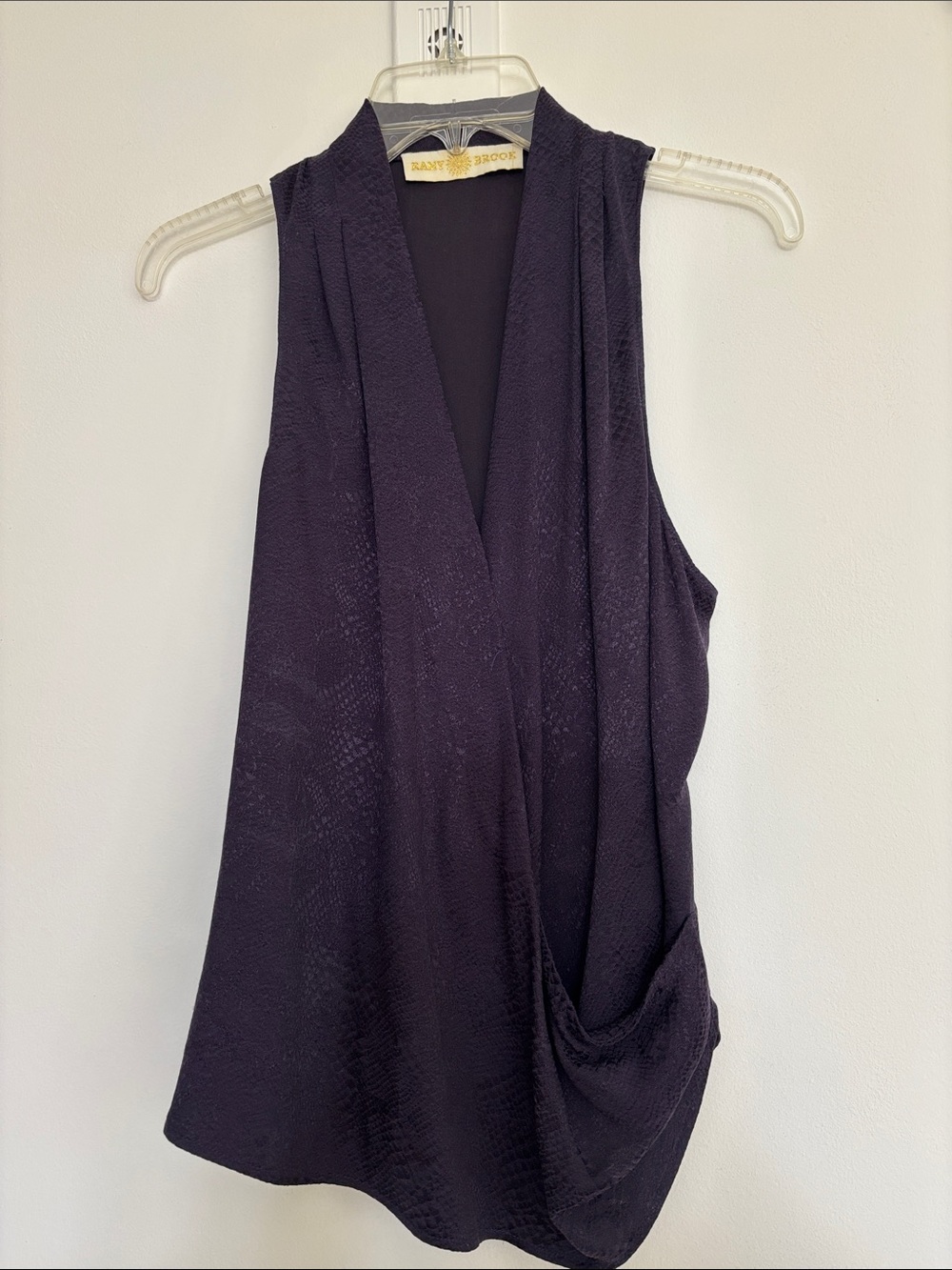 Ramy Brook Sleeveless Draped V-Neck Blouse in Deep Plum